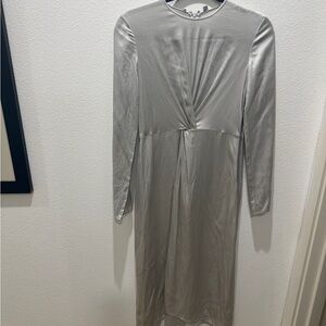 Vince 100% silk Shimmering Silver Long Sleeve Dress, size 2